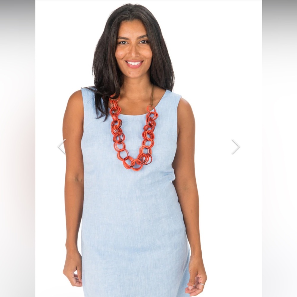 HIHO Ginnie Shift Dress/100% Linen-Blue Chambray-Size S